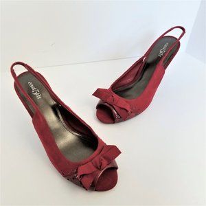 EAST 5TH Cherry Red Suede Peep Sling Heels / Pumps